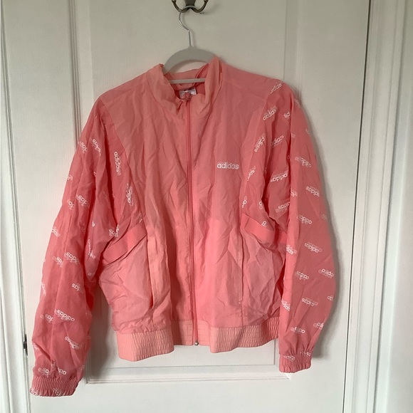 Adidas pink with white lettering bomber jacket - Picture 1 of 3